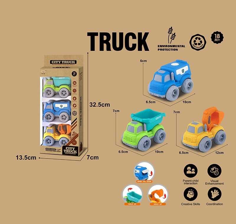 Набір машин 913-3 (96/2) 3 спецтехніки, середня довжина 11 см, рухомі елементи, біопластик, в коробці