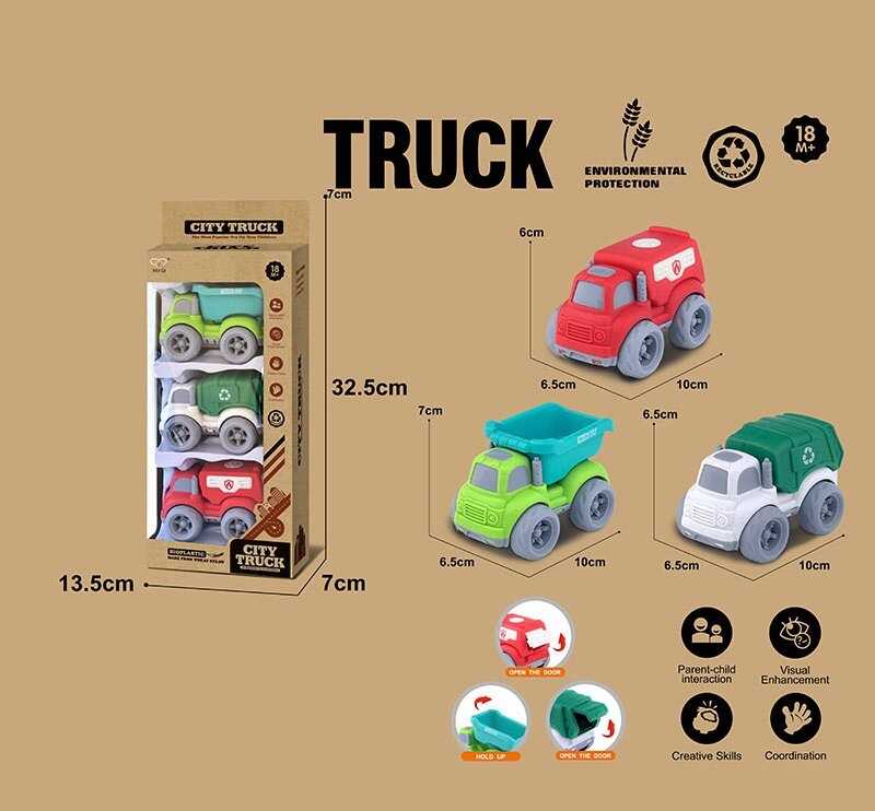 Набір машин 913-6 (96/2) 3 спецтехніки, середня довжина 10 см, рухомі елементи, біопластик, в коробці