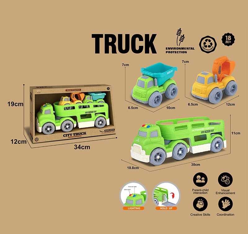 Трейлер 921-11 (36/2) підсвічування, кумедні звуки, мелодії, звуки транспорту, довжина 30 см, 2 спецтехніки, рухомі елементи, біопластик, в коробці