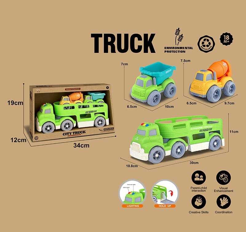 Трейлер 921-12 (36/2) підсвічування, кумедні звуки, мелодії, звуки транспорту, довжина 30 см, 2 спецтехніки, рухомі елементи, біопластик, в коробці