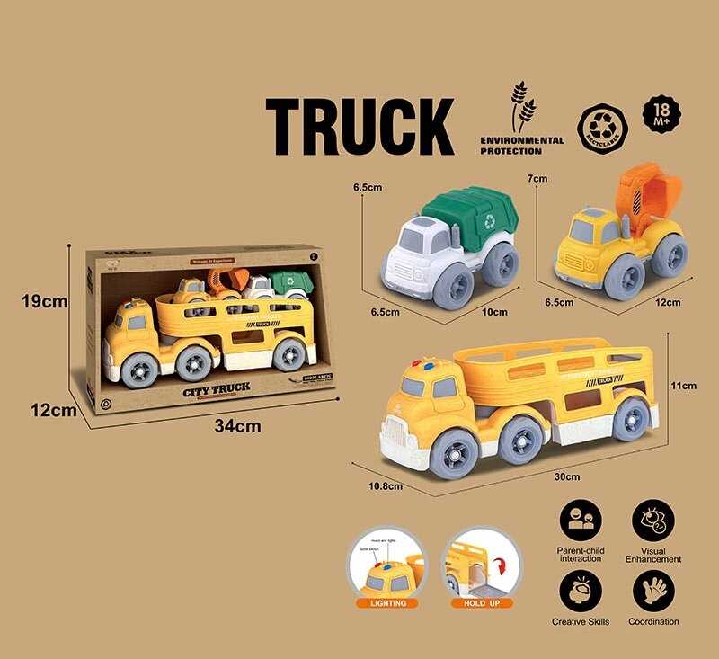 Трейлер 921-13 (36/2) підсвічування, кумедні звуки, мелодії, звуки транспорту, довжина 30 см, 2 спецтехніки, рухомі елементи, біопластик, в коробці