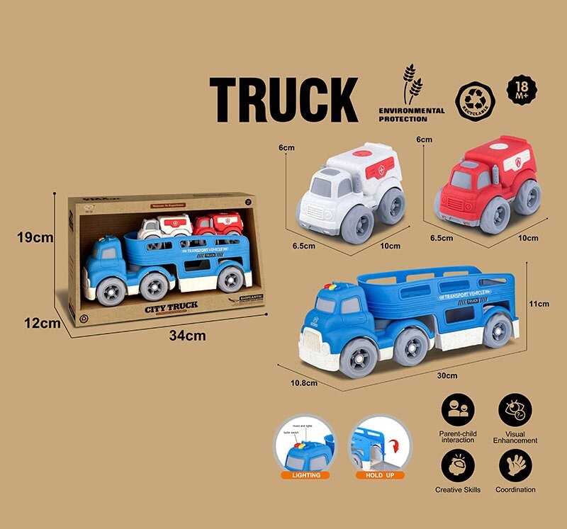 Трейлер 921-15 (36/2) підсвічування, кумедні звуки, мелодії, звуки транспорту, довжина 30 см, 2 спецтехніки, рухомі елементи, біопластик, в коробці