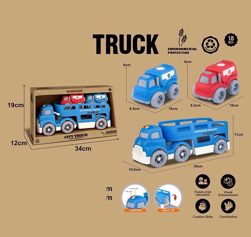 Трейлер 921-16 (36/2) підсвічування, кумедні звуки, мелодії, звуки транспорту, довжина 30 см, 2 спецтехніки, рухомі елементи, біопластик, в коробці