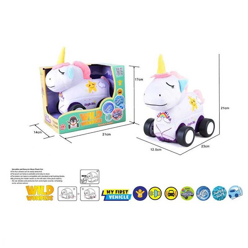 Машинка м`яка QL 8801 C-5 (48/2) “Єдиноріг”, звуки транспорту, веселі мелодії, вібрація, знімний чохол, гумові шини, на батарейках, в коробці