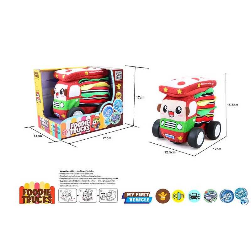 Машинка м`яка QL 8103 C-5 (48/2) “Бутерброд”, звуки транспорту, веселі мелодії, вібрація, знімний чохол, гумові шини, на батарейках, в коробці