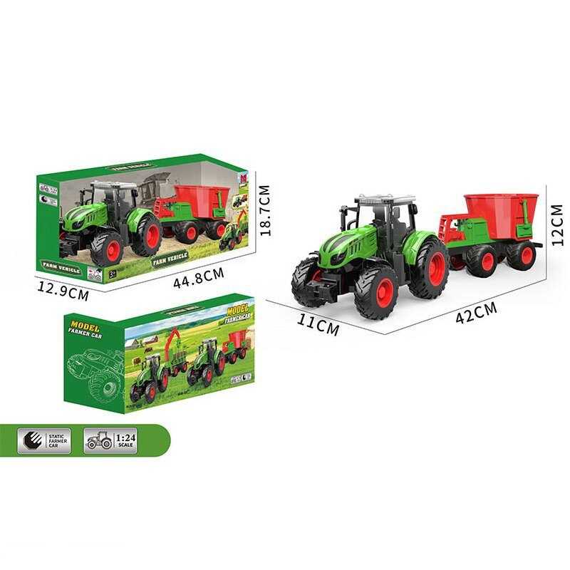 Трактор 99-82 B (24) довжина 42 см, масштаб: 1:24, причіп з молотаркою, гумові колеса, в коробці