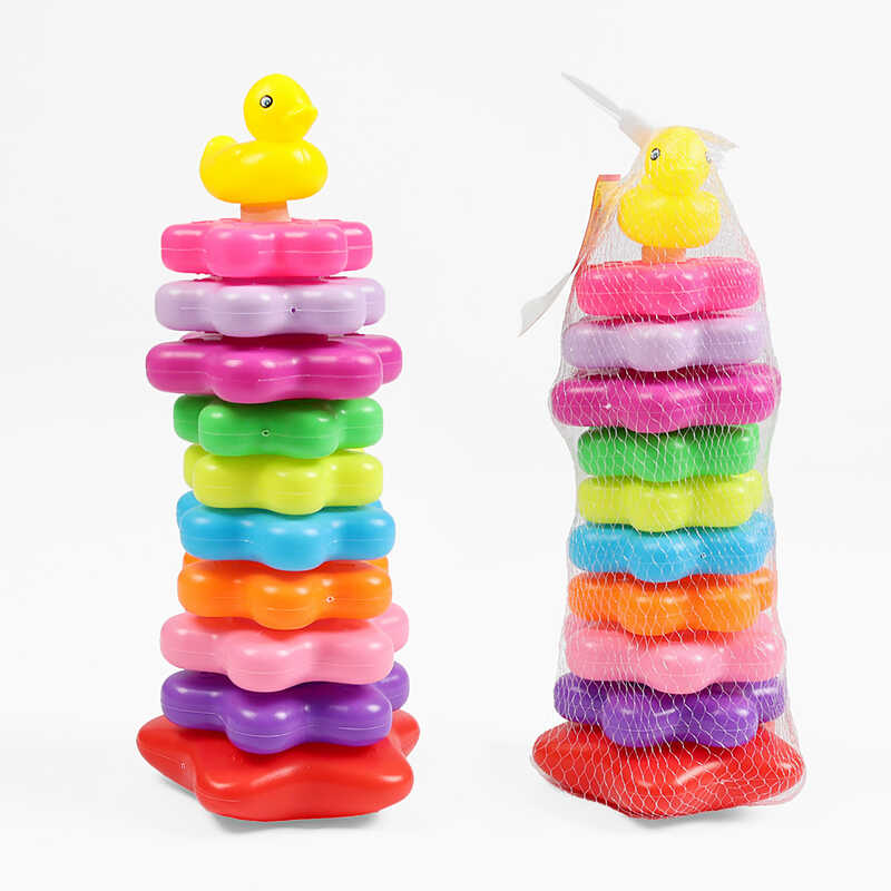 Пірамідка 8032-10 (120/2) висота 32 см, фігурка тваринки, 10 кілець різного діаметру, в сітці