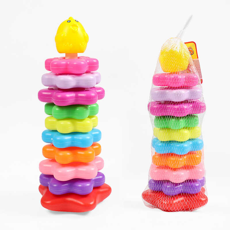 Пірамідка 8033-10 (120/2) висота 32 см, фігурка тваринки, 10 кілець різного діаметру, в сітці