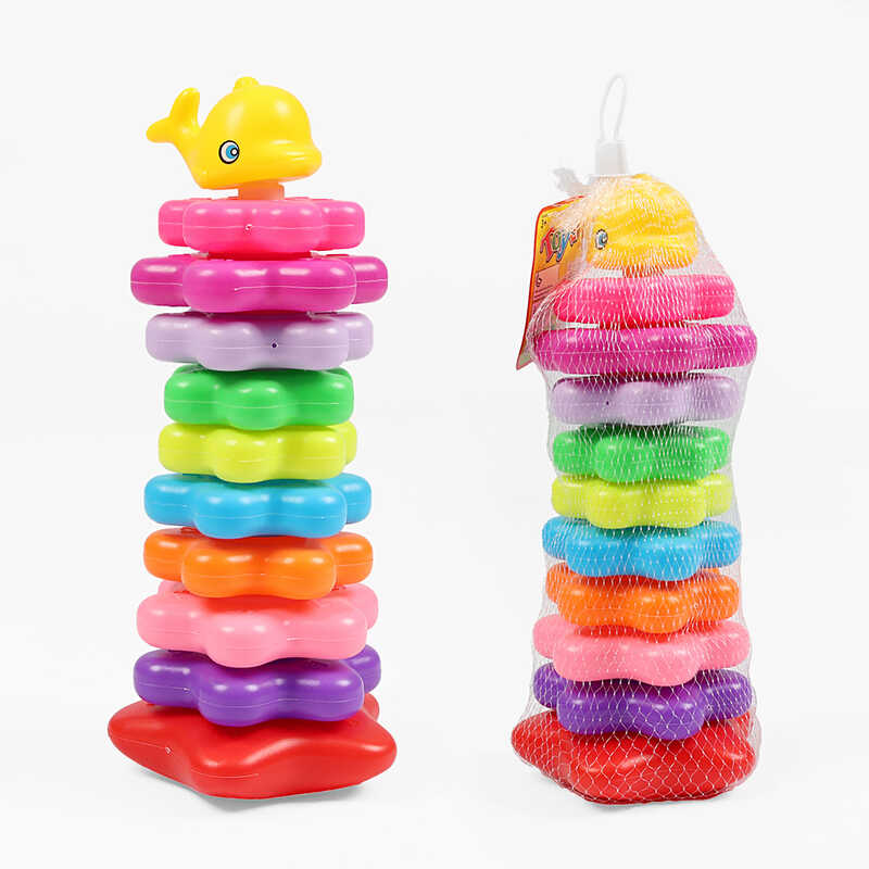 Пірамідка 8034-10 (120/2) висота 32 см, фігурка тваринки, 10 кілець різного діаметру, в сітці