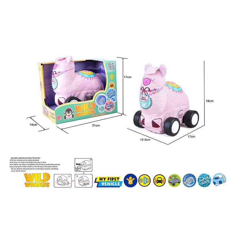 Машинка м`яка QL 8805 C-5 (48/2) “Лама”, звуки транспорту, веселі мелодії, вібрація, знімний чохол, гумові шини, на батарейках, в коробці