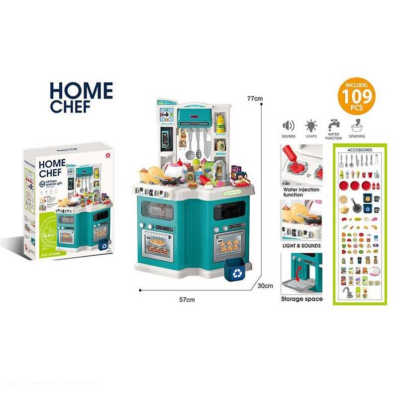 Кухня 922-174 (6) 57х30х77 см, 109 елементів, помпова подача води, парогенерація, підсвічування, звуки, на батарейках, дверцята відчиняються, в коробц