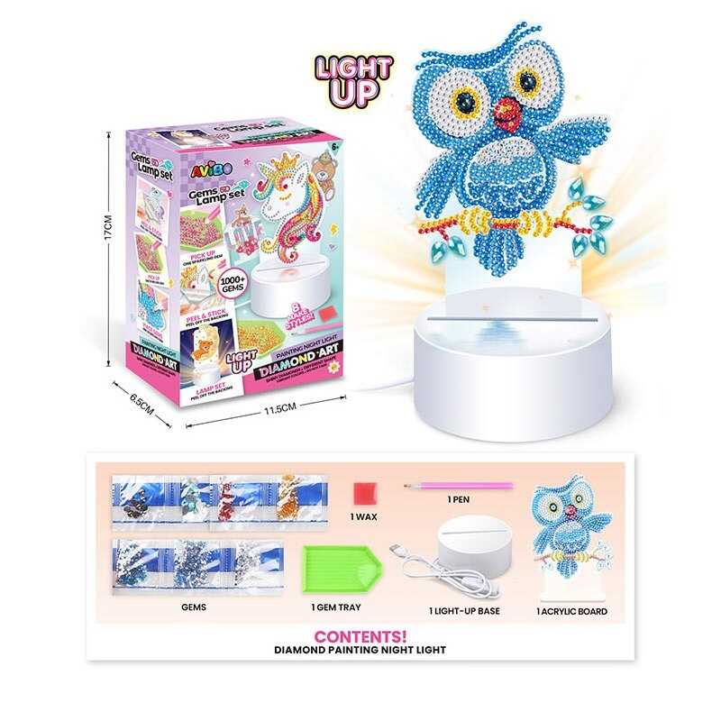 Нічник A 5506 D (120/2) від мережі, 3 режими роботи, алмазна мозаїка, інструменти, в коробці