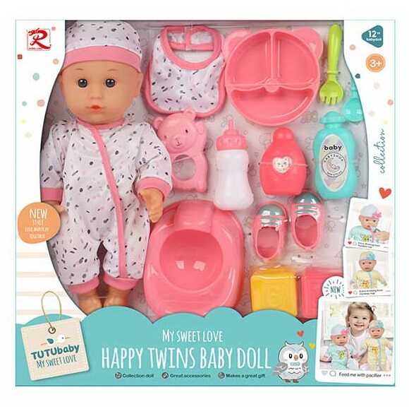 Пупс 6531 (18) висота 30 см, п’є, ходить на горщик, взуття, слинявчик, посуд, пляшечки, брязкальце, 2 кубики, знімний одяг, в коробці