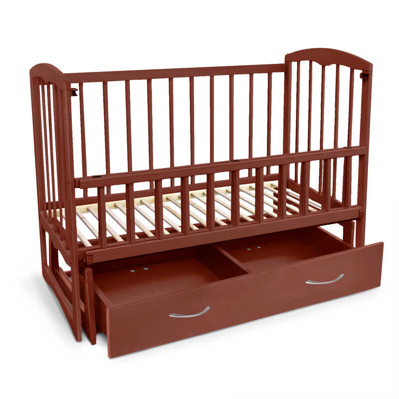 гр Ліжечко дерев`яне, маятник+шухляда, відкидний бортик "Спимо" (1) вільха - колір шоколад