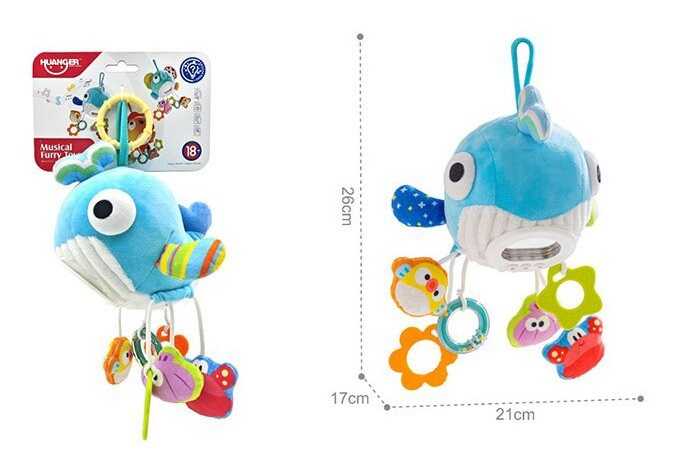 М’яке брязкальце HE 0561 (36) мелодія, підсвічування, гумові прорізувачі, дзеркальце, пальчикові ігри, гучність регулюється, кріплення-кільце, в пакет