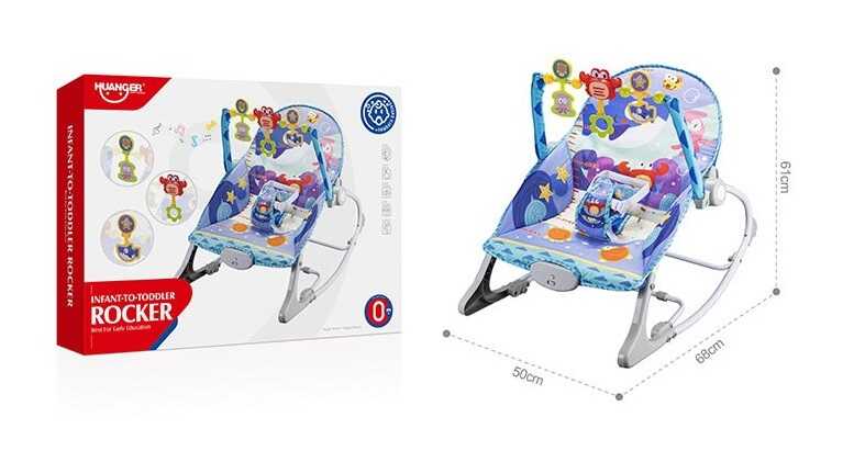 Шезлонг HE 0654 (6) регулювання гучності, мелодії, 3 підвіски, заспокійлива вібрація, на батарейках, регулювання положення, в коробці