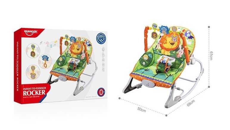 Шезлонг HE 0653 (6) регулювання гучності, мелодії, 3 підвіски, заспокійлива вібрація, на батарейках, регулювання положення, в коробці