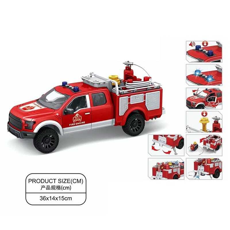 Спецтехніка 666-88 P (18) “Пожежна машина”, масштаб: 1:12, інерція, звуки, музика, підсвічування, відчиняються двері, помпова подача води, гумові шини, в коробці