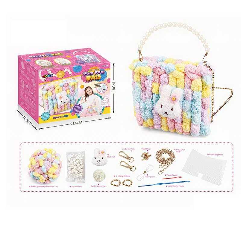 Набір для в`язання A 6601 A (72/2) 14 елементів, основа з отворами, помпони, намистини, металевий ціпок, карабіни, голка, гачок, нитки, в коробці