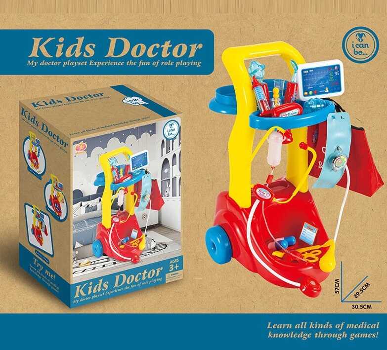 Набір лікаря KJ 1936 A-3 (12/2) світло, звук серця, висота візочка 57 см, медична сумка, стетоскоп, крапельниця, шприц, тонометр, отоскоп, в коробці