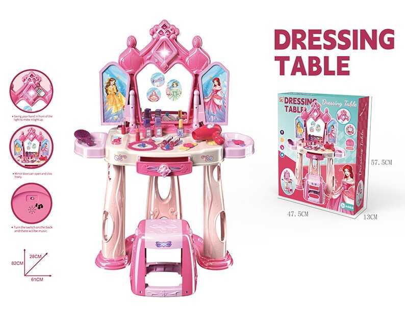 Трюмо 1195 (8) підсвічування, звук, сенсор руху, стільчик, дзеркало, імітація косметики, щітка для волосся, фен, в коробці