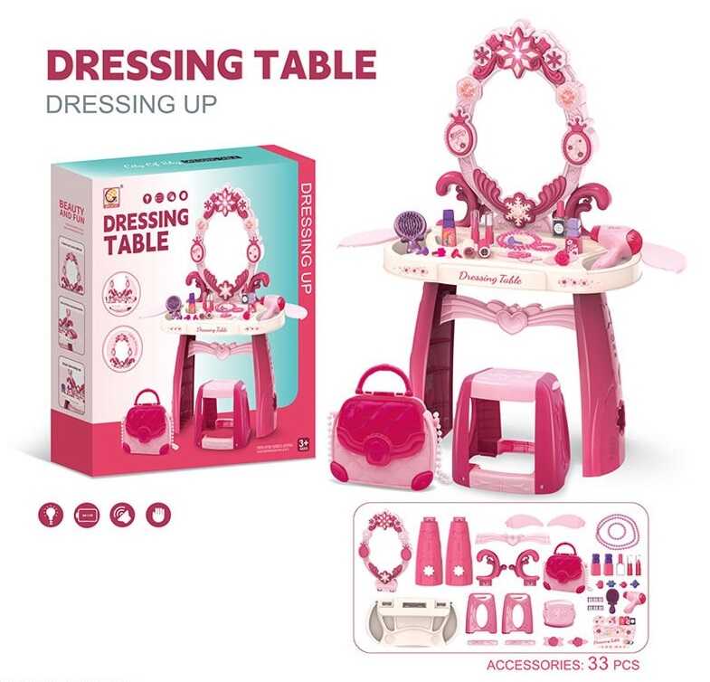 Трюмо 1206-1 (12) 44х24,5х76 см, стілець, люстерко, підсвічування, звуки, на батарейках, сумка, імітація косметики, фен, в коробці