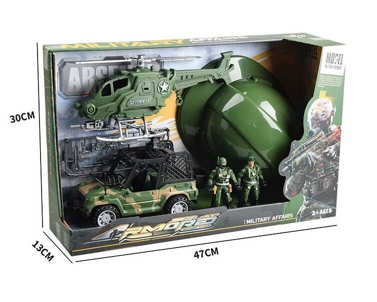 Набір військової техніки 9-4 (16) машина, гелікоптер, зброя, фігурки з рухомими кінцівками, солдатська каска, в коробці