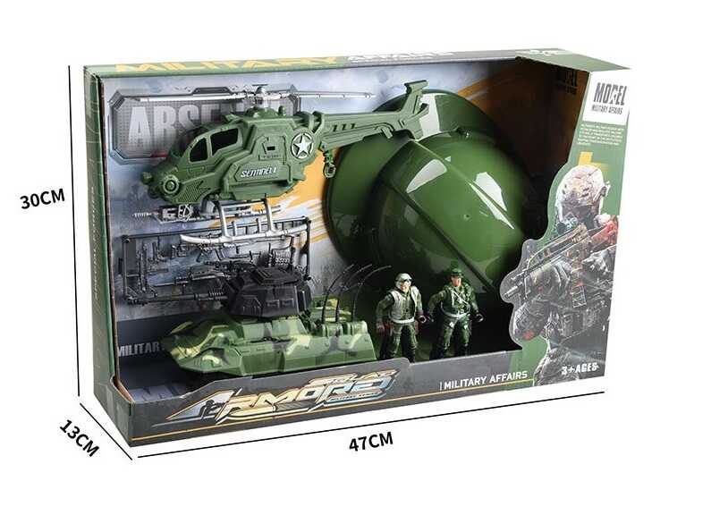 Набір військової техніки 9-6 (16) танк, гелікоптер, фігурки з рухомими кінцівками, зброя, солдатська каска, в коробці