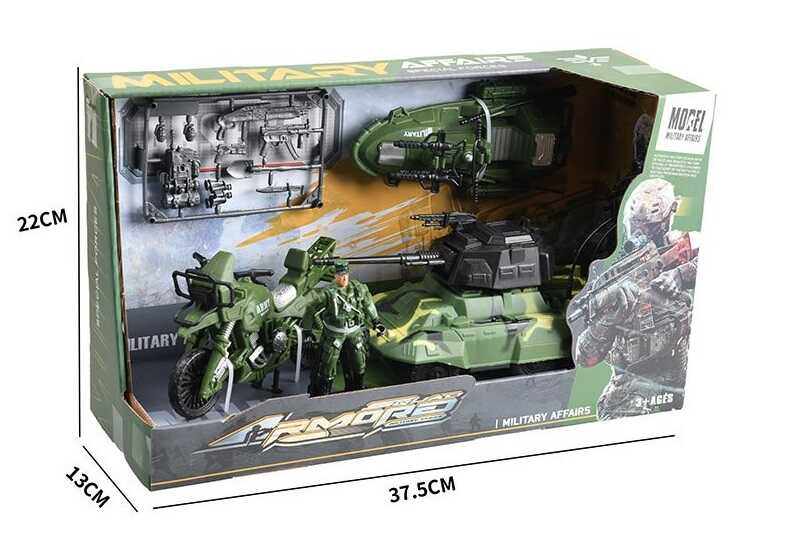 Набір військової техніки 10-5 (32) танк, лодка, мотоцикл, зброя, фігурка з рухомими кінцівками, в коробці