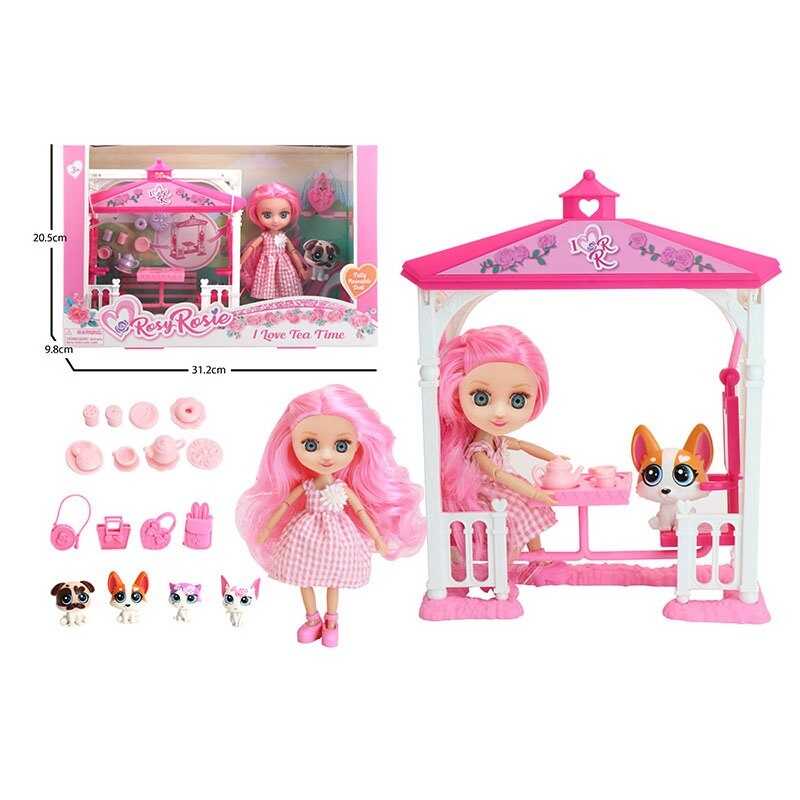 Лялька RR 022 (36/2)  висота: 16 см, шарнірні з’єднання, імітація скляних очей, знімний одяг та взуття, гойдалка, улюбленець, аксесуари, в коробці