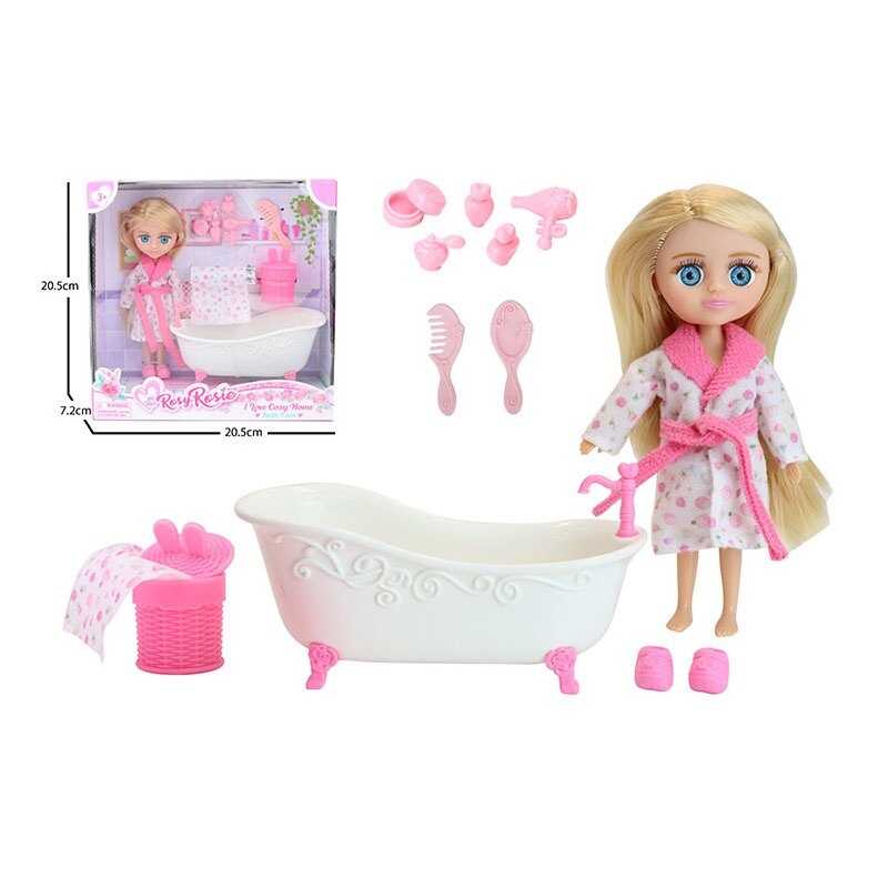 Лялька RR 024 (60/2) висота: 16 см, шарнірні з’єднання, імітація скляних очей, знімний одяг та взуття, ванна, рушник, аксесуари,  в коробці