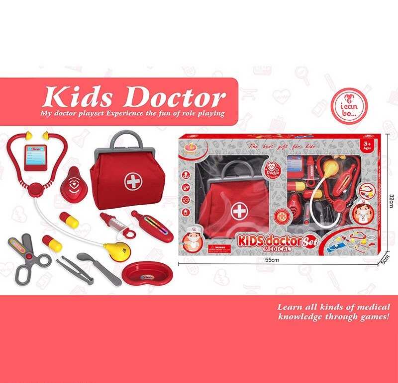 Набір лікаря KJ 1927 A-6 (36/2)  стетоскоп, термометр, шприц, пінцет, ножиці, таця, ложечка, пігулки, сумка, в коробці