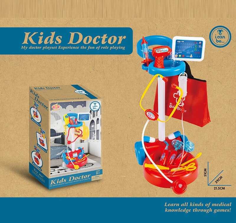 Набір лікаря KJ 1935 A-3 (24) підсвічування, звук серцебиття, висота візочка 51 см, медична сумка, стетоскоп, термометр, отоскоп, в коробці