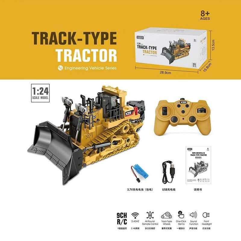 Спецтехніка на радіокеруванні BC 1032 (24) "Бульдозер", гусеничний хід, звук, підіймання ковша, світло фар, акум. 3.7 V, пульт 2.4 GHz, в коробці