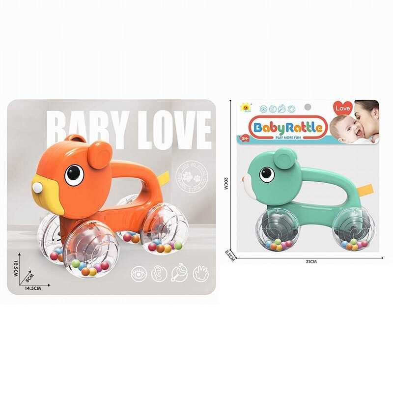 Каталка 2859-1 (192/2) 2 кольори, довжина 14.5 см, брязкальце: прозорі колеса з кульками, ручка для тримання, в пакеті