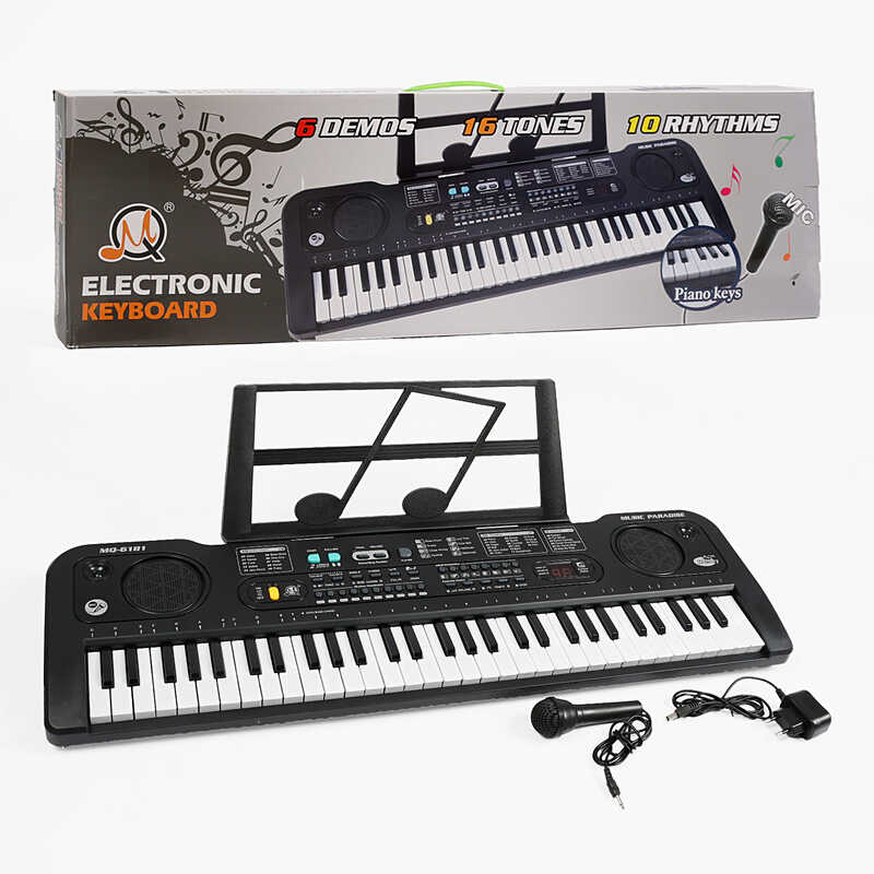 Синтезатор MQ 6181 Штрихкод=97084 (12) 61 клавіша, мікрофон, регулювання гучності, дисплей, працює від мережі та батарейок, в коробці