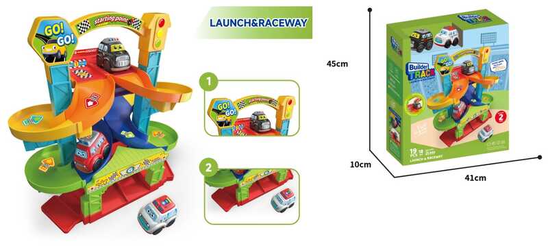 Трек 099-7 (16) 19 елементів, трирівневий, 2 машинки, в коробці