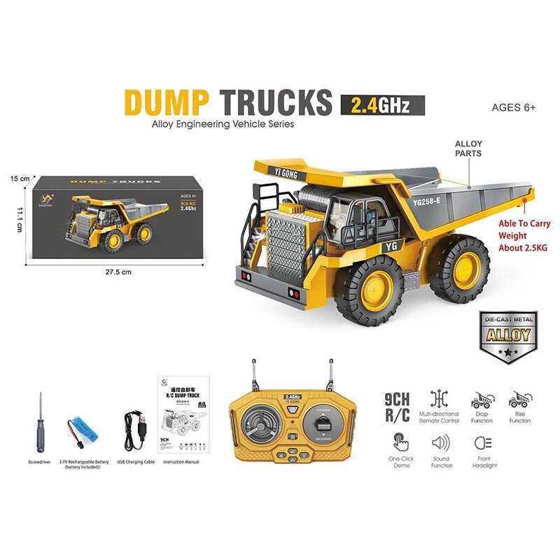 Спецтехніка на радіокеруванні BC 1047 (24) "Самоскид", металопластик, перевертає кузов, звук, світло, акумулятор 3.7 V, пульт 2.4 GHz, в коробці