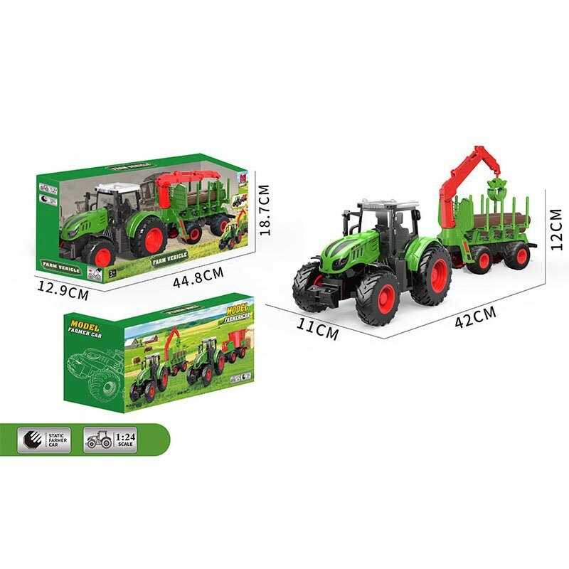 Трактор 99-82 A (24) довжина 42 см, масштаб: 1:24, гумові колеса, причіп з маніпулятором, в коробці