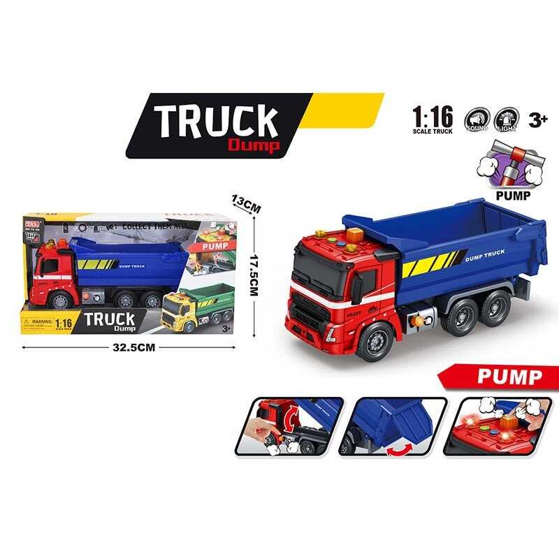 Спецтехніка A 1110-11 (36/2) “Вантажівка”, довжина 25 см, світло, звук, інерція, масштаб 1:16, підіймання-опускання кузова, гумові шини, в коробці