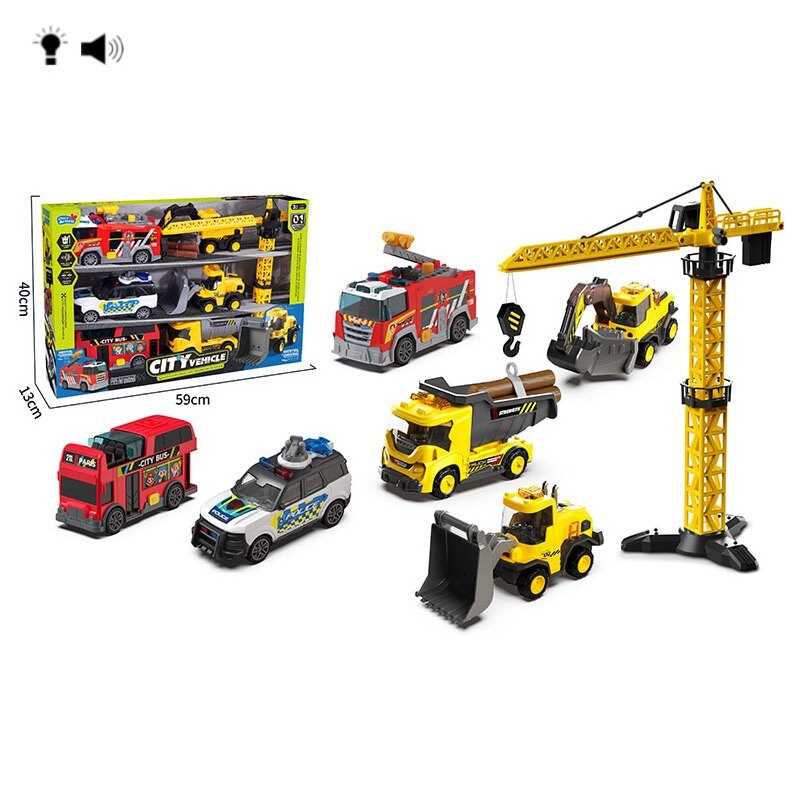 Набір спецтехніки HH 3018 (8)  7 тодиниць техніки, підсвічування, звук, інерція, рухомі елементи, в коробці