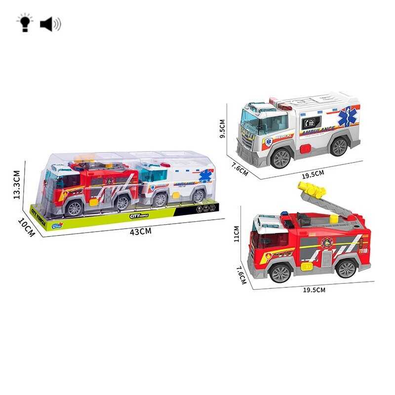 Набір спецтехніки HH 3019 (48/2) 2 машини, підсвічування, звук, інерція, рухомі елементи, помповий механізм, в слюді
