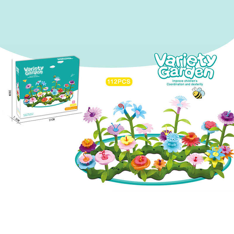 Конструктор B 6969-3 (36/2) “Квітковий сад”, 112 елементів, звивиста зелена основа, квіти, листочки зі стеблами, в коробці