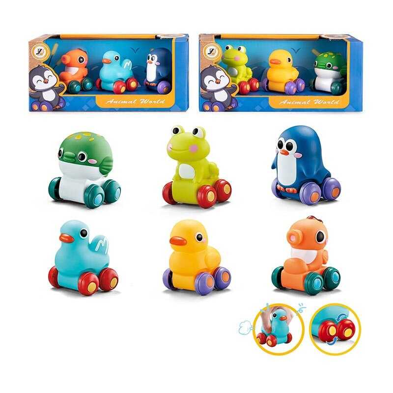 Набір машинок JZD 193 (96/2) 2 види, 3 штуки, звірятка, вінілові, в коробці