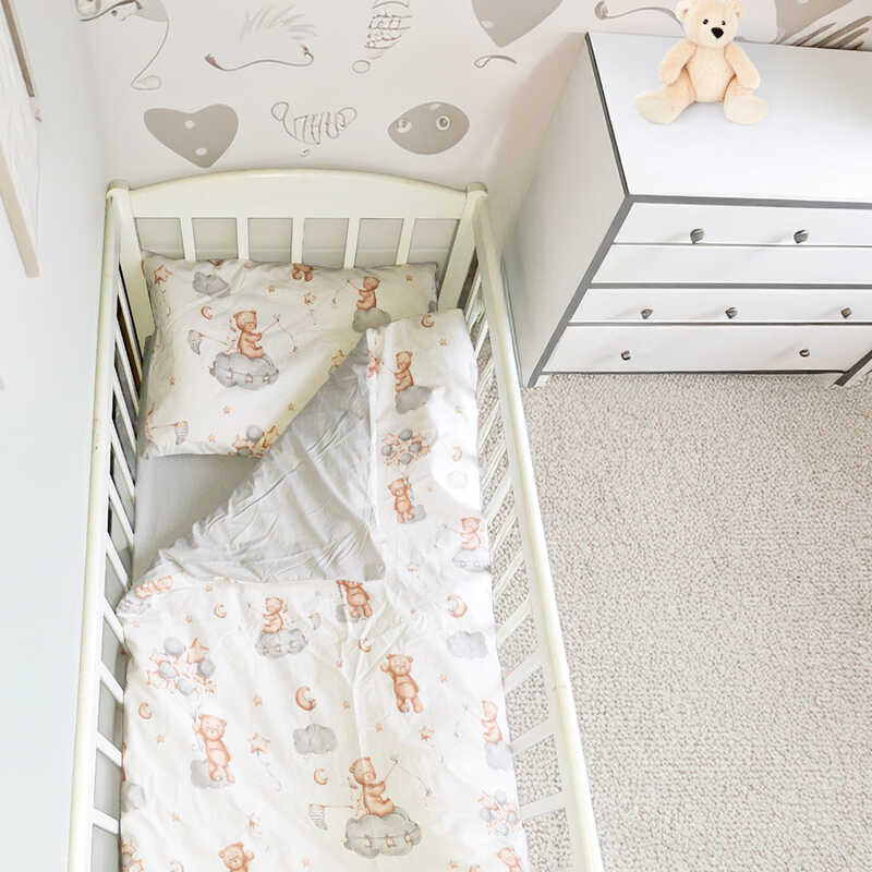 гр Змінний комплект постільної білизни "Ведмедик на хмаринці" 80806 (1) тканина РАНФОРС, розмір 120*60 см "Bimbo", в пакеті