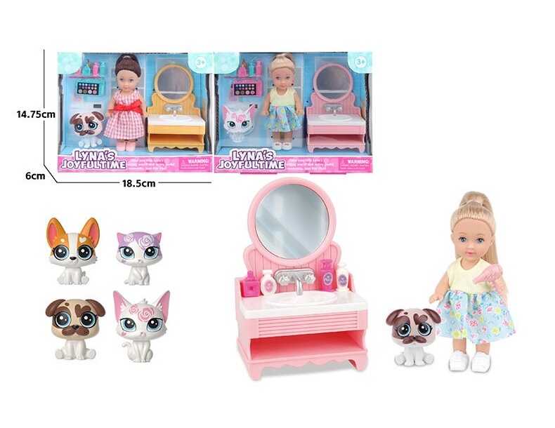Лялька 3817 (96/2) 2 види, висота: 12 см, аксесуари, раковина з дзеркалом, улюбленець, рухомі кінцівки, знімний одяг, в коробці, ВИДАЄТЬСЯ МІКС