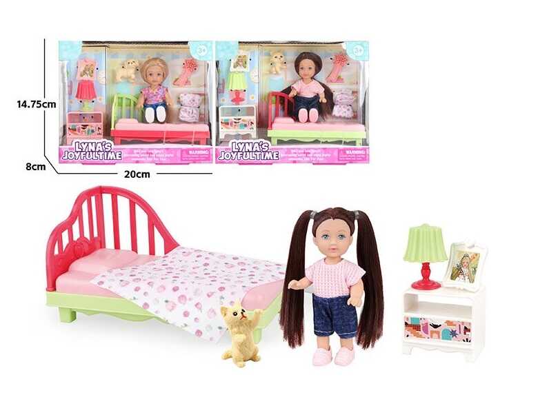 Лялька 3818 (72/2) 2 види, висота: 12 см, аксесуари, ліжко, улюбленець, рухомі кінцівки, знімний одяг, в коробці, ВИДАЄТЬСЯ МІКС