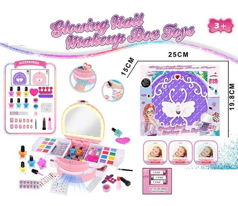 Набір косметики ZG 028 (24/2) підсвічування, сушарка для нігтів, 6 кольорів лаку, 16 кольорів блисків для губ, накладні нігті, в коробці