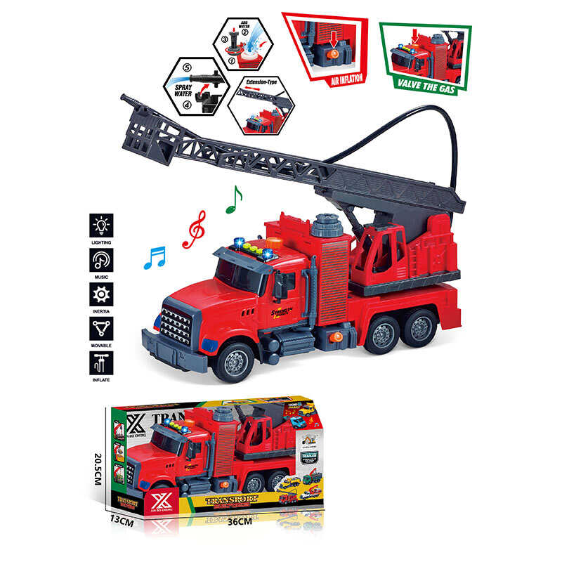 Спецтехніка 688-2 C (24) “Пожежна автодрабина”, довжина 32 см, світло, звук, інерція, гумові колеса, висувна драбина, рухомі деталі, в коробці