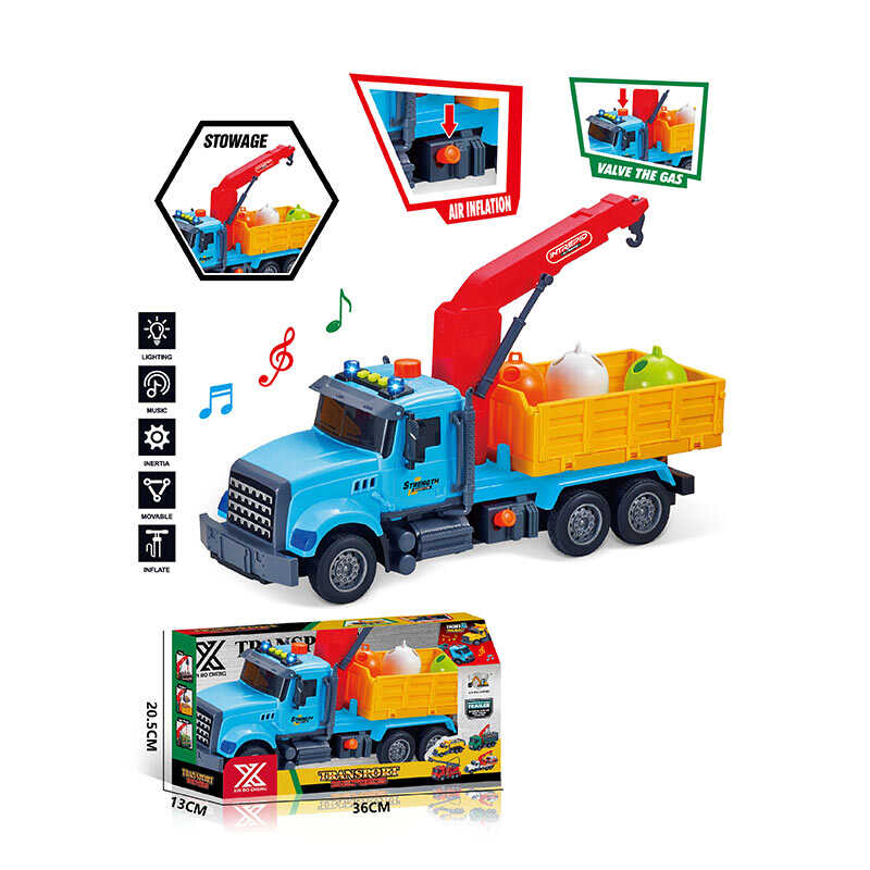 Спецтехніка 688-4 C (24) “Вантажівка з краном”, довжина 32 см, світло, звук, інерція, гумові колеса, висувна стріла, рухомі деталі, в коробці